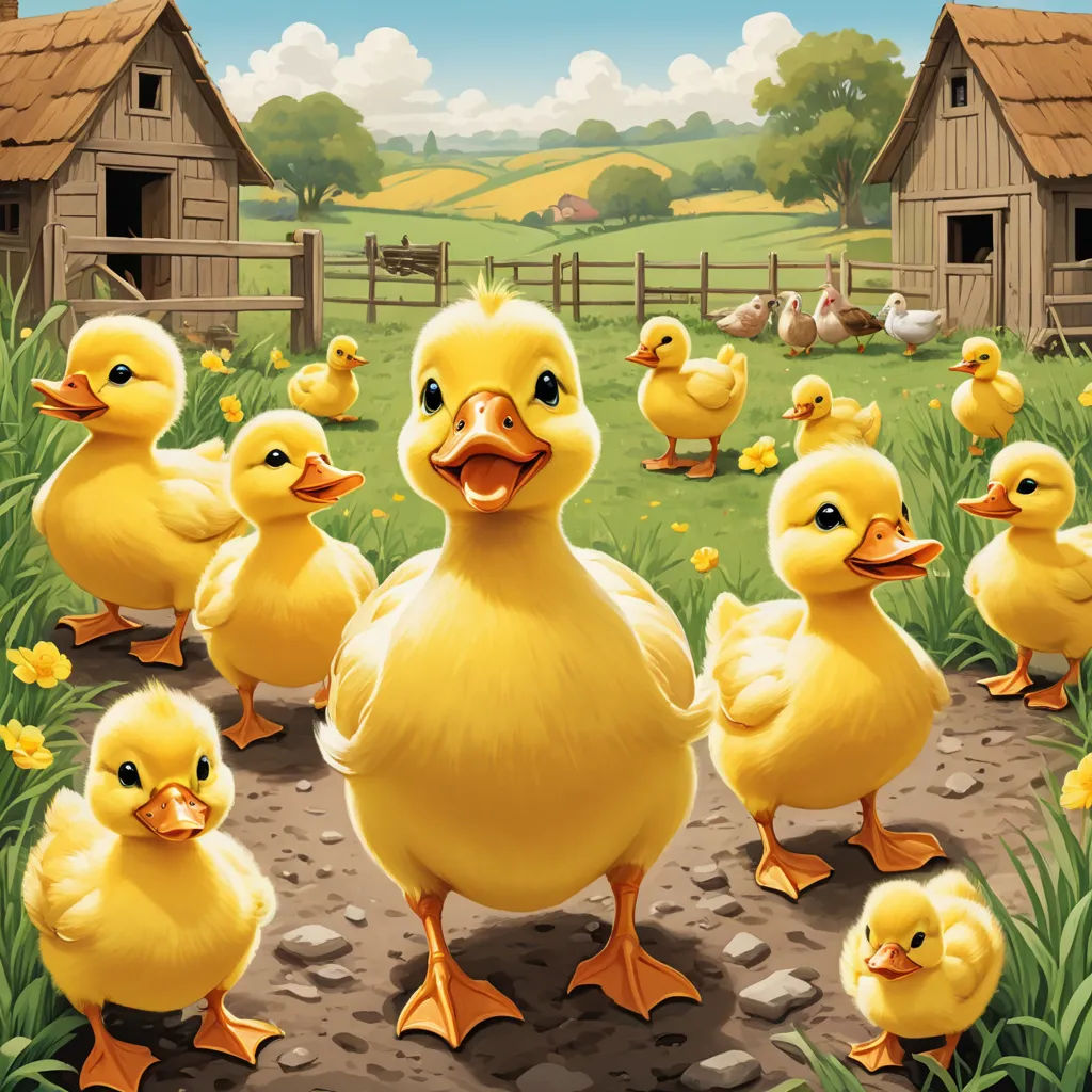 a group of ducks walking across a field next to a barn and a fenced in area with a chicken, massurrealism, a storybook illustration, Andries Stock, furaffinity