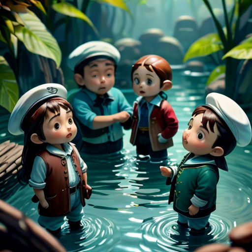 a group of children in a pond with a lifeguard on their back and a lifeguard on their back