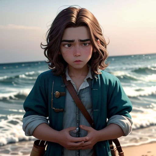 a young boy standing on top of a beach next to the ocean with a camera in his hand and a camera in his other hand