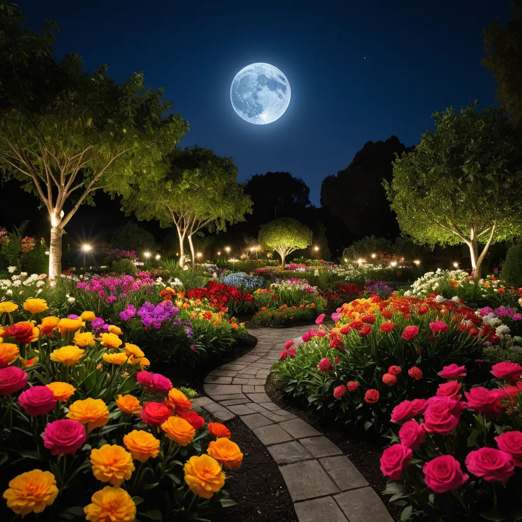 a garden with a path leading to a full moon in the sky above it and flowers in the foreground, neo-romanticism, a jigsaw puzzle, Arthur Quartley, dreamlike