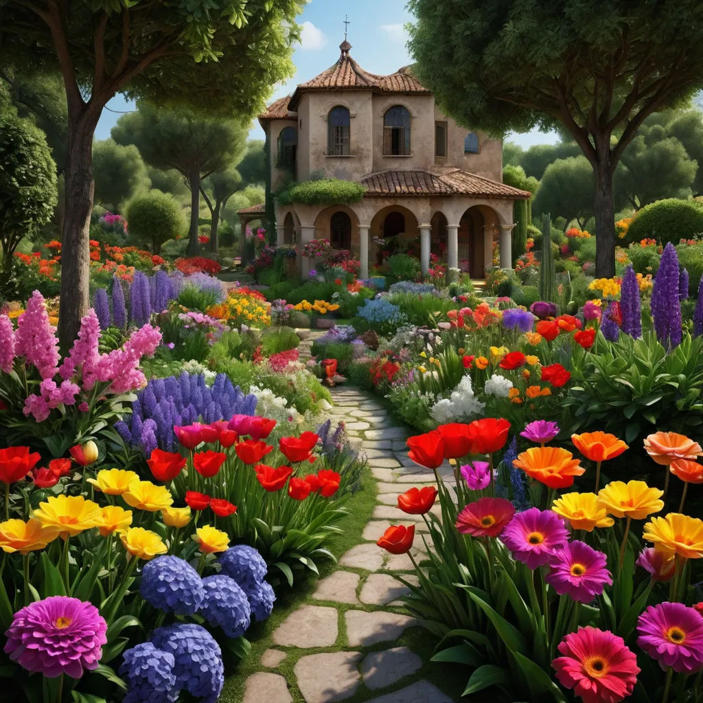 a painting of a garden with a house in the background and flowers in the foreground and a path leading to the house, magic realism, a detailed matte painting, Bob Thompson, kinkade
