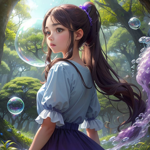 Illustration of a magical anime girl encased in a shimmering bubble