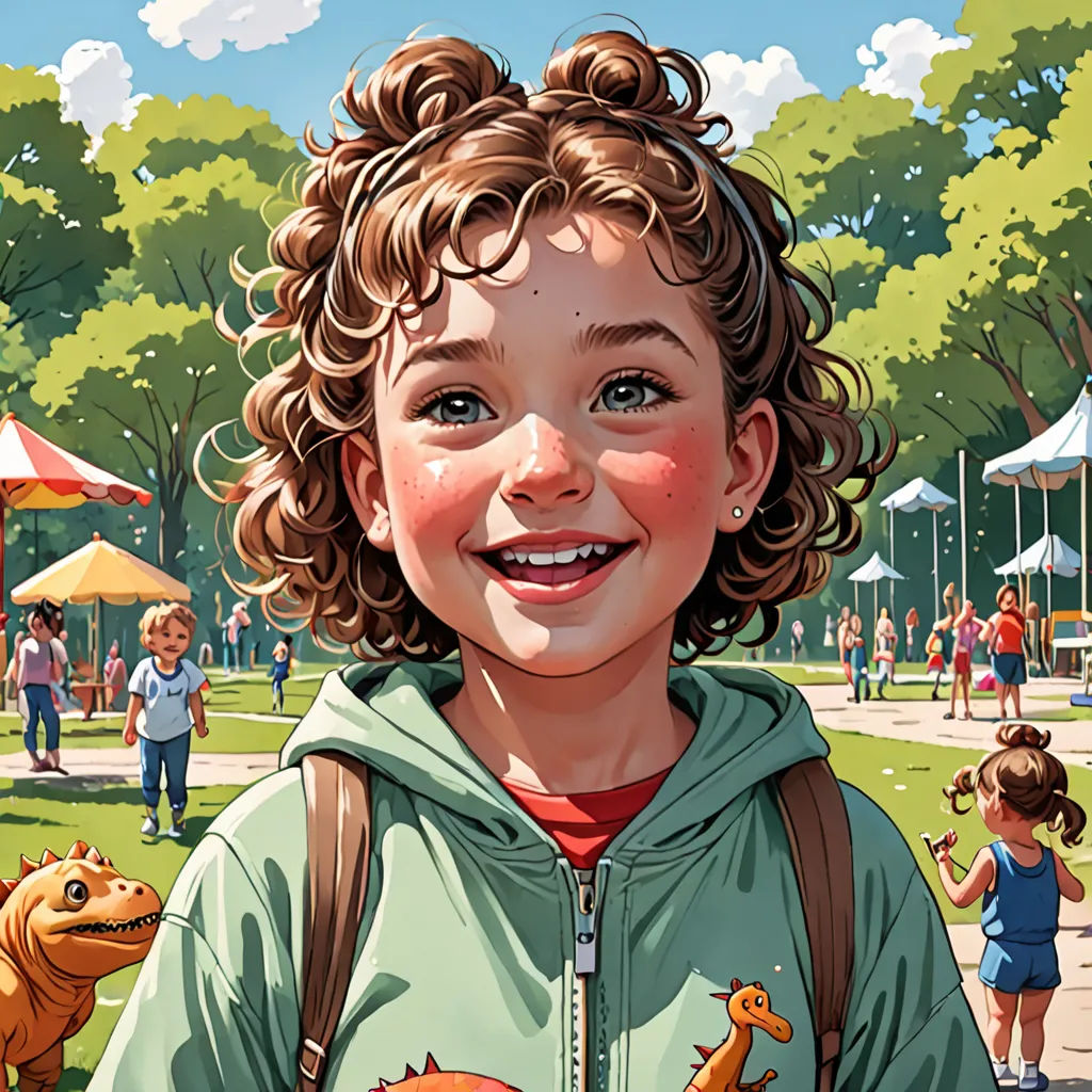 a painting of a child with a backpack and a dinosaur on his chest, in a park with people in the background, photorealism, a storybook illustration, Chris LaBrooy, highly detailed digital painting