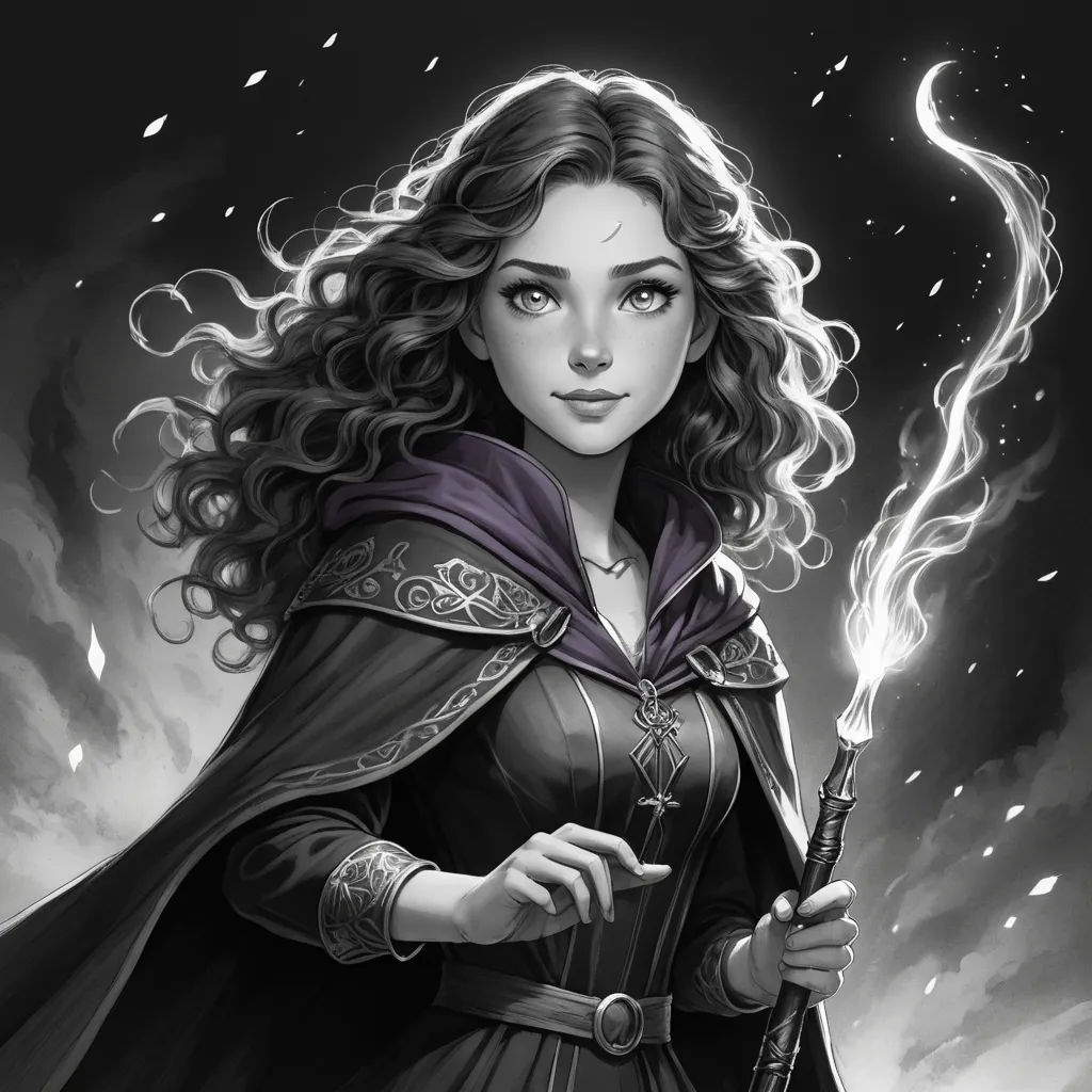 a woman in a black and white dress holding a wand and a wand in her hand, with a dark background, fantasy art, a character portrait, Charlie Bowater, fantasy character portrait