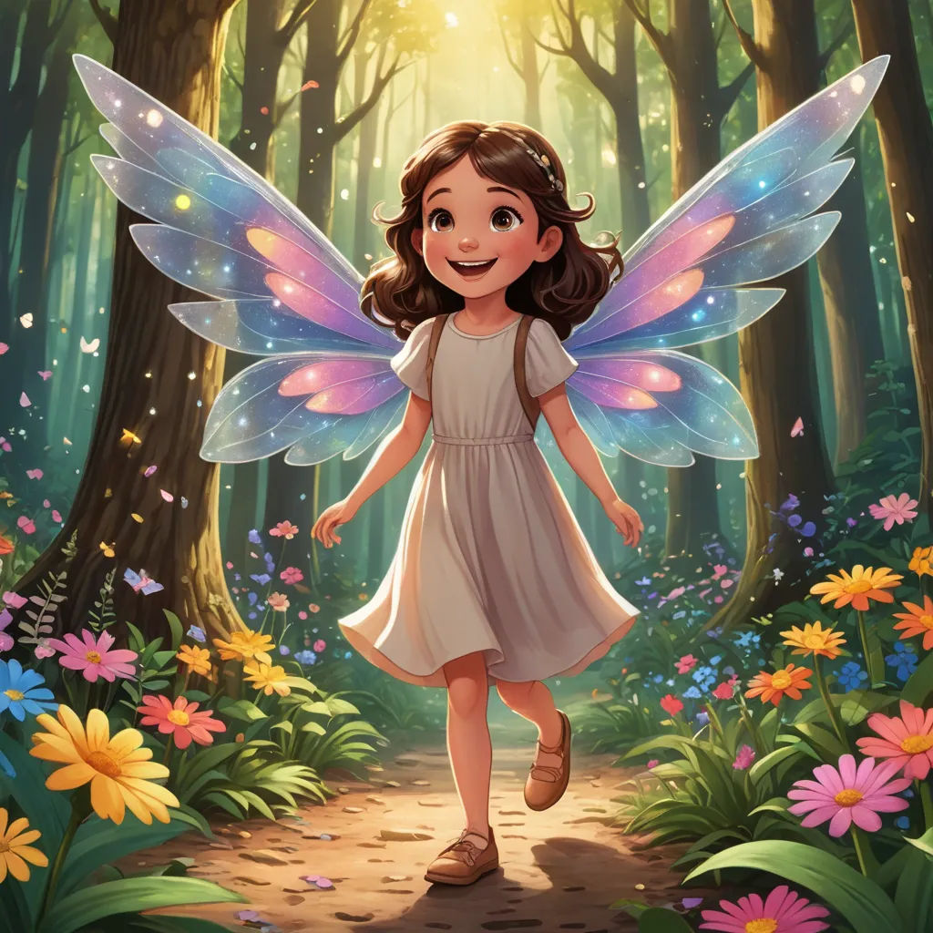 a little girl dressed as a fairy walking through a forest with flowers and butterflies around her illustration by alex macdow, fantasy art, a storybook illustration, Cliff Childs, rossdraws global illumination