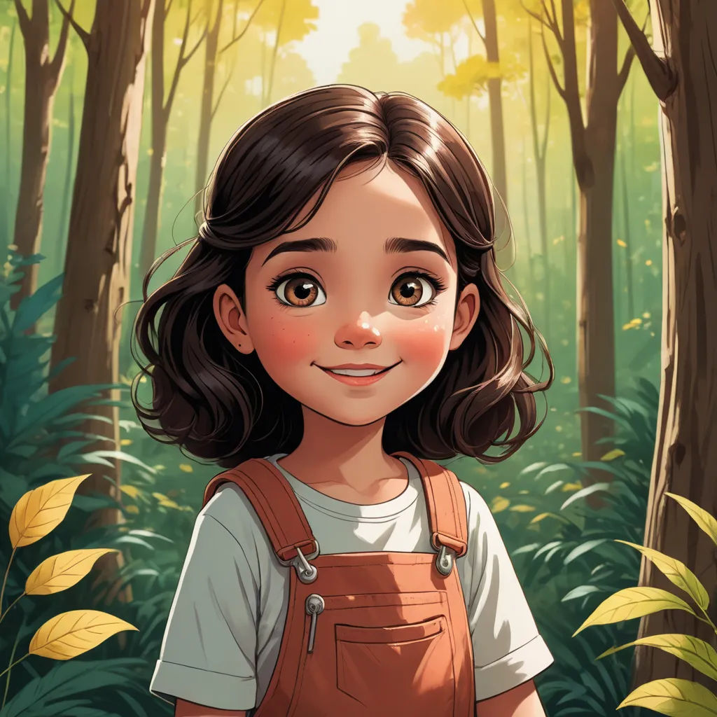 a cartoon girl standing in a forest with a forest background and trees and leaves around her, with a sunbeam in the background, sots art, a character portrait, Clarice Beckett, trending on art station