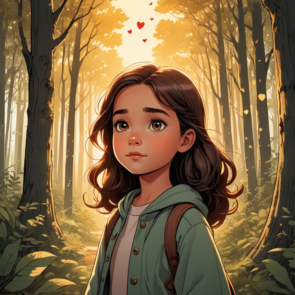 a girl in a forest with a heart shaped object in her hand and a forest background with trees and leaves, fantasy art, a storybook illustration, Cyril Rolando, rossdraws global illumination