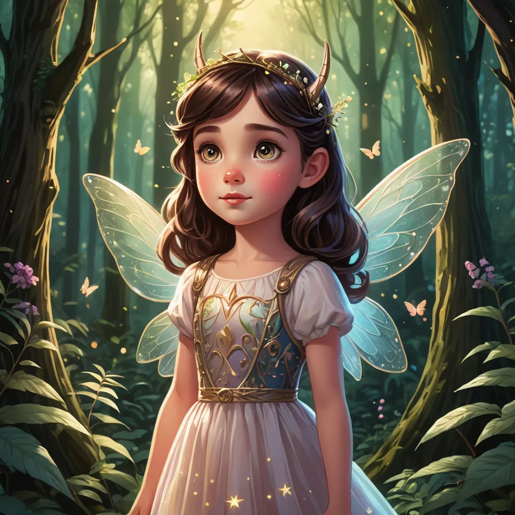 a little girl dressed in a fairy costume standing in a forest with butterflies on her head and a halo around her head, fantasy art, a storybook illustration, Anne Stokes, rossdraws global illumination