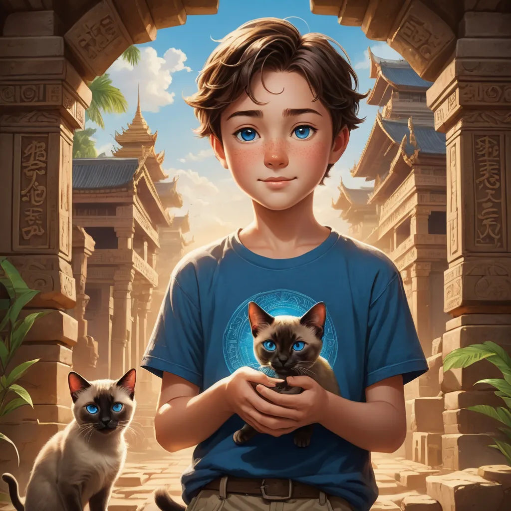 a boy holding a cat in front of a doorway with a cat on his lap and a cat on his lap, fantasy art, a storybook illustration, Aaron Jasinski, kinkade
