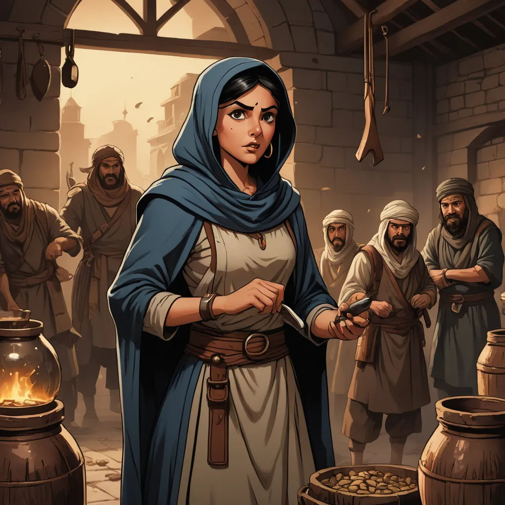 a woman in a blue robe standing in front of a group of people in a room with a fire, fantasy art, a character portrait, Andreas Rocha, magic the gathering artwork