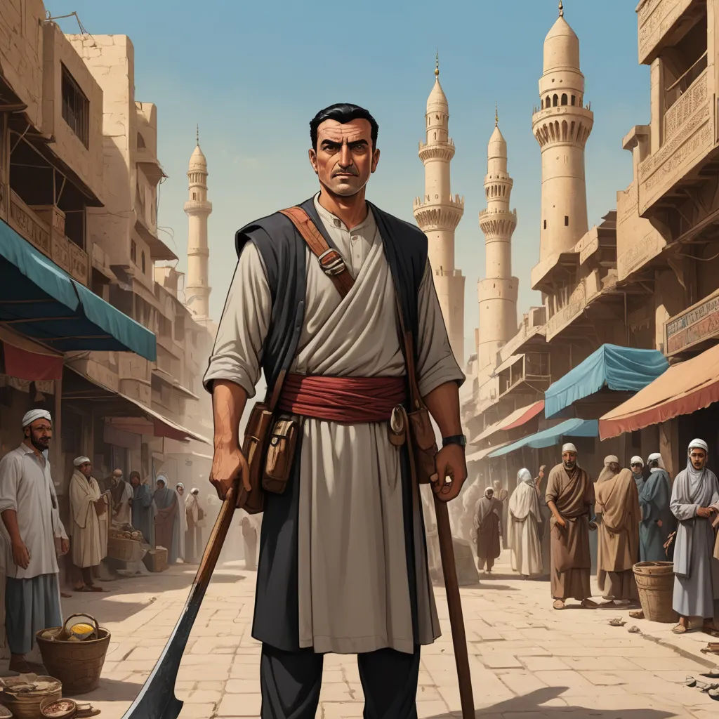 a man in a street with a cane and a hat on and a cane in his hand and a lot of people in the background, hurufiyya, a character portrait, Clint Cearley, western comic book art
