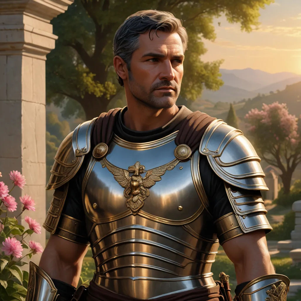 a man in a suit of armor standing next to a flower bush and a building with a clock on it, sots art, computer graphics, Clint Cearley, unreal engine highly rendered