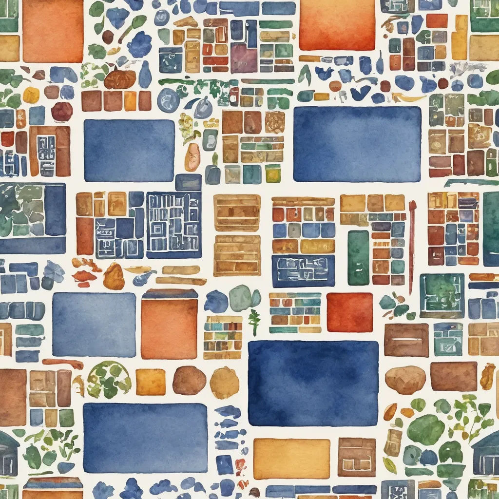 a painting of a pattern of different colors and shapes of squares and rectangles on a white background, postminimalism, a watercolor painting, Annabel Kidston, watercolor