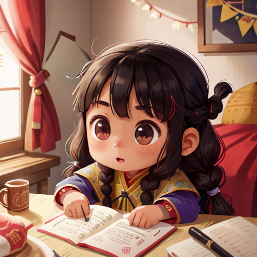 a girl sitting at a table with a book and a cup of coffee in front of her and a window