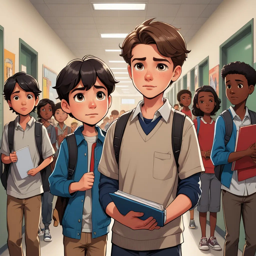 a boy standing in a hallway with a book in his hands and a group of other children behind him, serial art, a comic book panel, Cedric Seaut (Keos Masons), official art