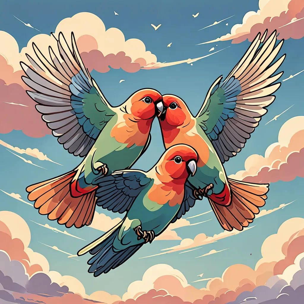 Lovebirds in Flight