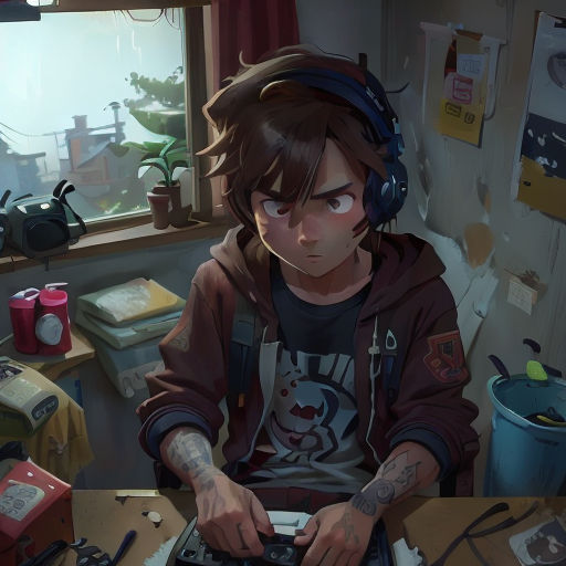 a man sitting at a table with a laptop computer in front of him and headphones on his ears
