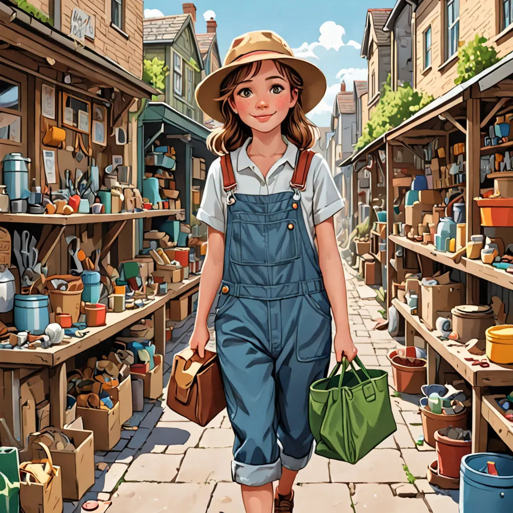 a woman walking down a street holding a bag and a bag of luggage in her hand and a hat on her head, american scene painting, a storybook illustration, Bob Byerley, kinkade
