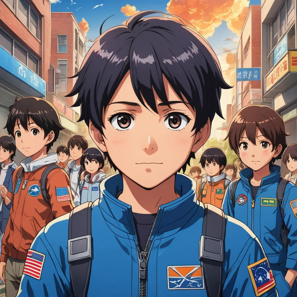a group of people standing in front of a crowd of people in a city with buildings and a sky background, space art, poster art, Adam Manyoki, official art