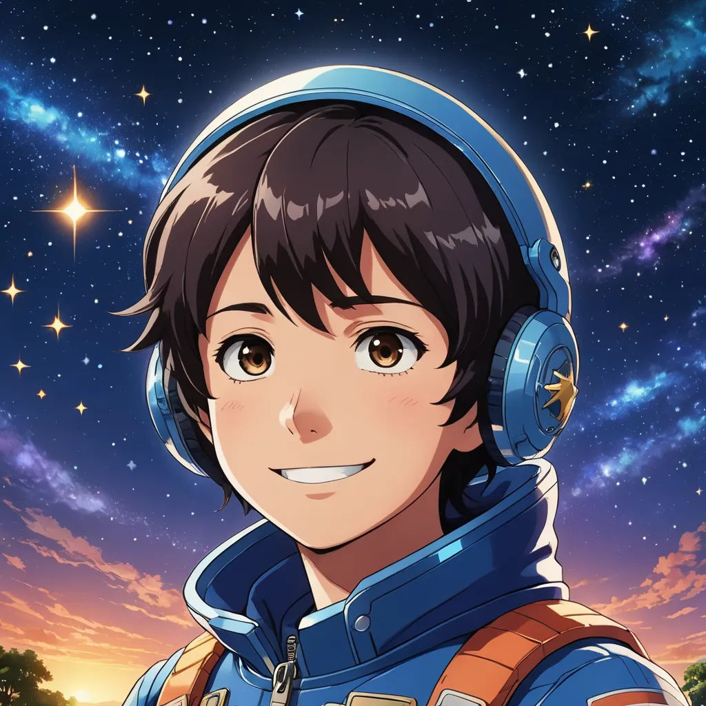 a young man wearing headphones in front of a night sky with stars and a star field in the background, space art, a character portrait, Adam Manyoki, official art