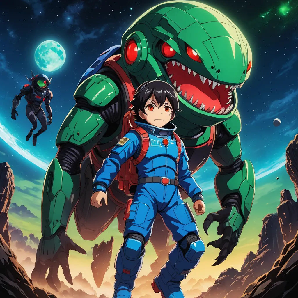 a boy in a space suit standing next to a dinosaur in front of a mountain with a man in a space suit, space art, poster art, Adam Rex, anime key visual