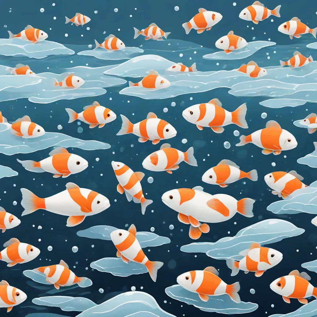 a group of fish swimming in the ocean together in a large group of water bubbles and bubbles on the water, a storybook illustration, David Martin, incoherents, detailed illustration