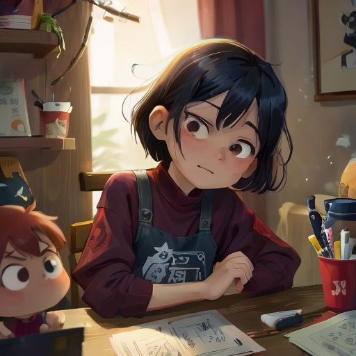 a girl sitting at a table with a boy looking at her laptop computer in front of her, with a child looking at the screen