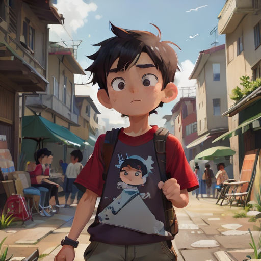 a boy with a backpack is walking down a street with a backpack on his back and a backpack on his shoulder
