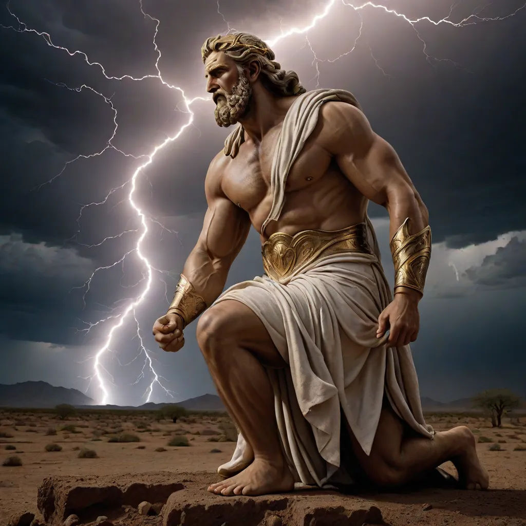 a man with a beard and a beard standing in front of a lightning storm with a lightning behind him, classical realism, a digital rendering, Boris Vallejo, muscular