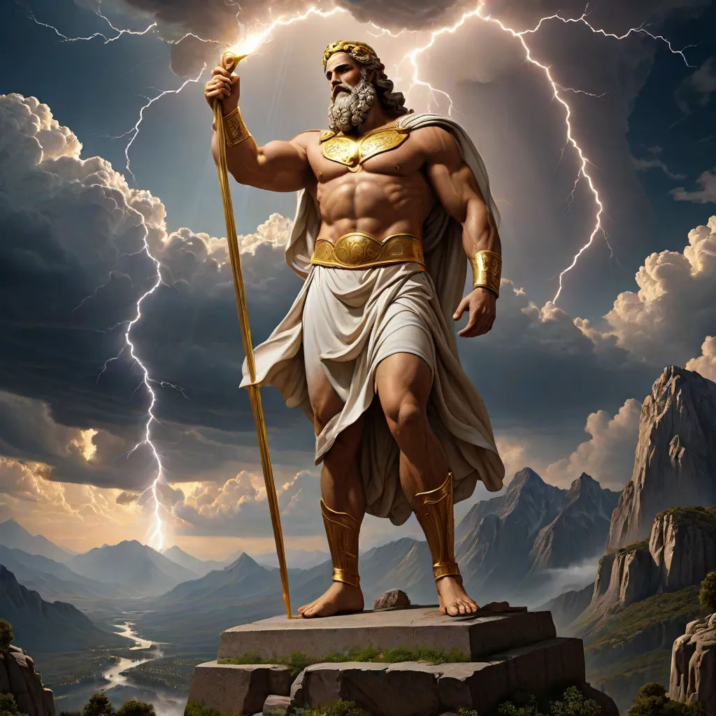 a painting of a man with a beard and a beard standing on a rock with a lightning behind him, neoclassicism, a detailed painting, Christophe Vacher, magic the gathering artwork