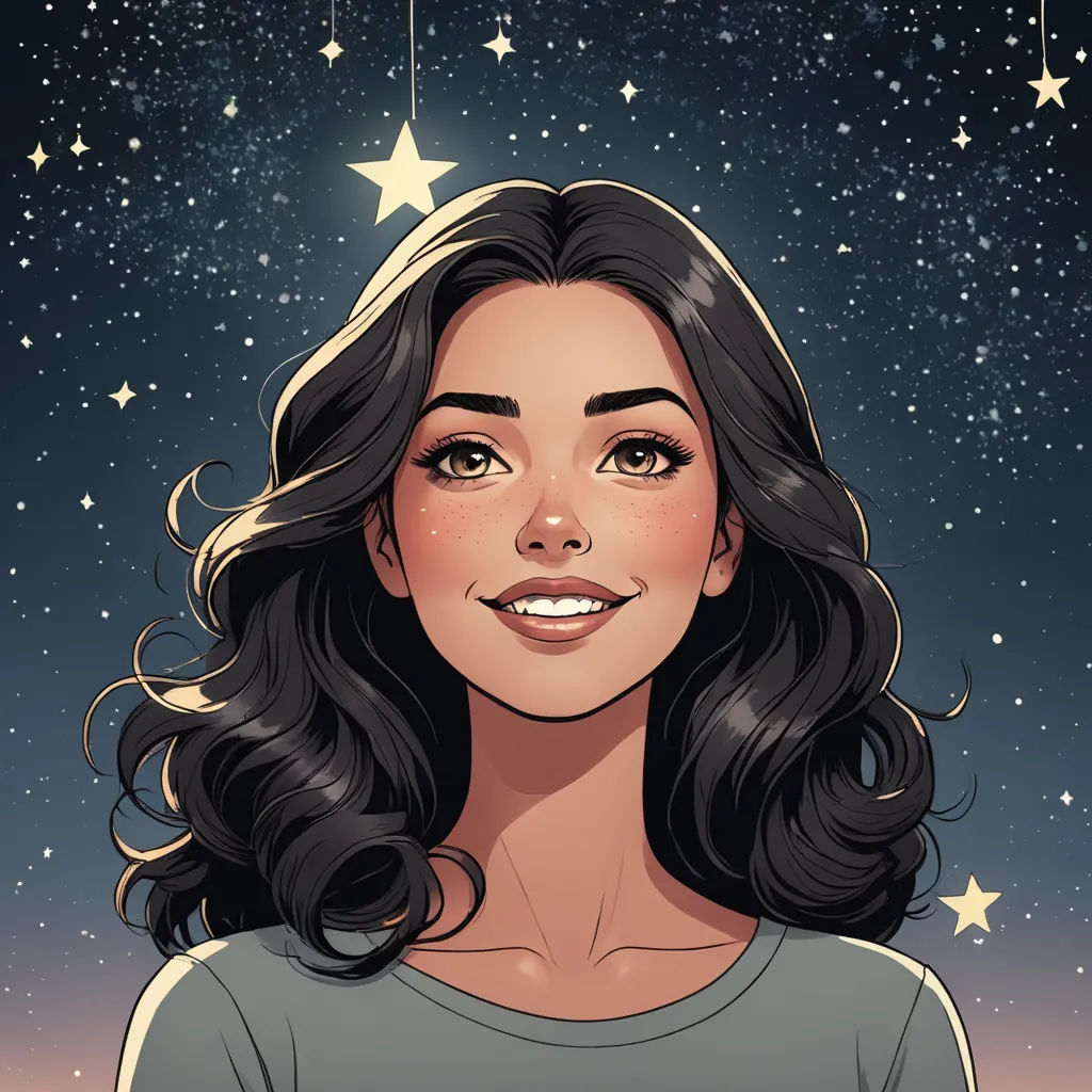 a woman with long hair and stars in the background, with a sky full of stars behind her, and a star above her head, space art, a character portrait, Charlie Bowater, comic cover art