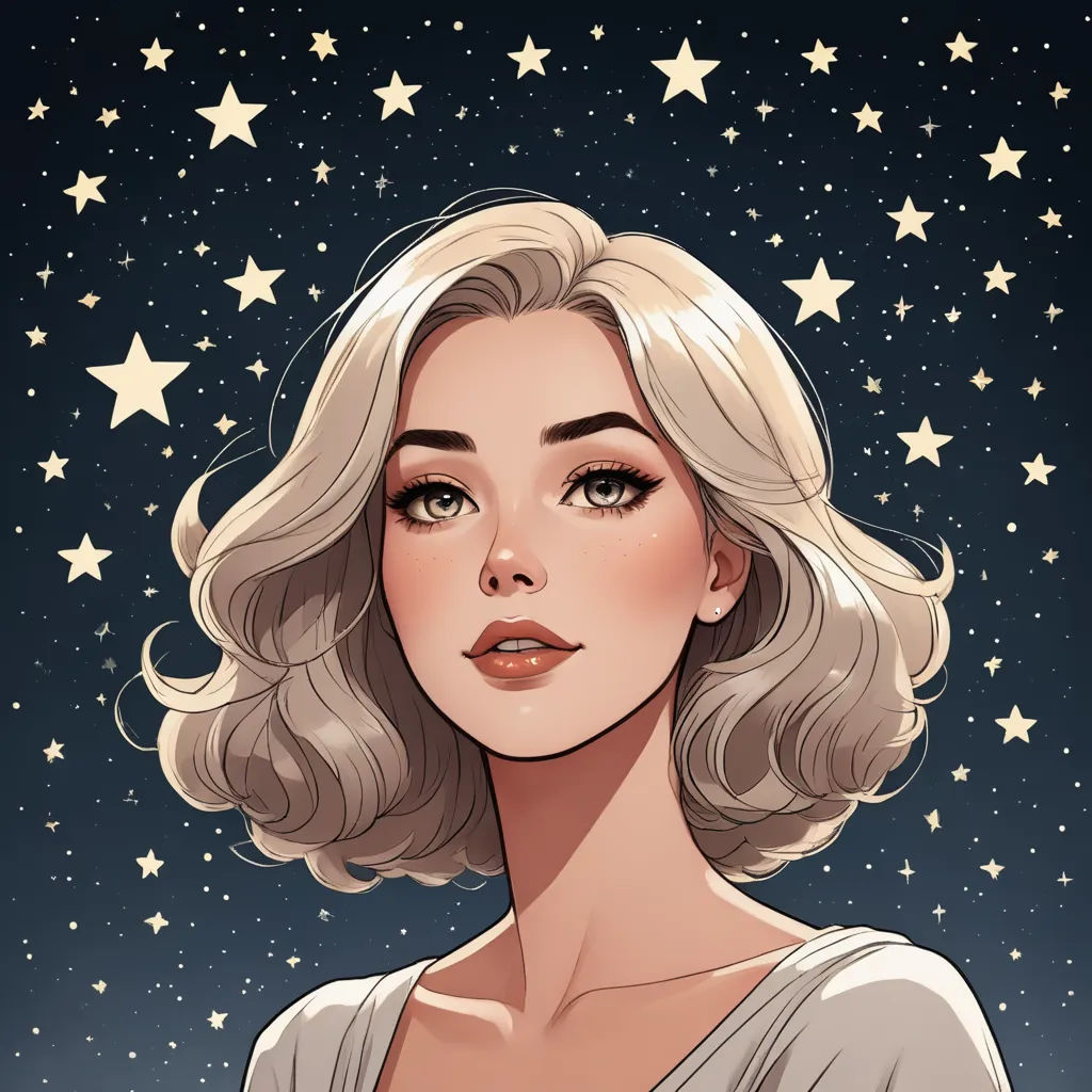 a woman with blonde hair and stars in the background of a night sky with stars on it, and a blue sky with white stars, space art, a character portrait, Charlie Bowater, rossdraws global illumination