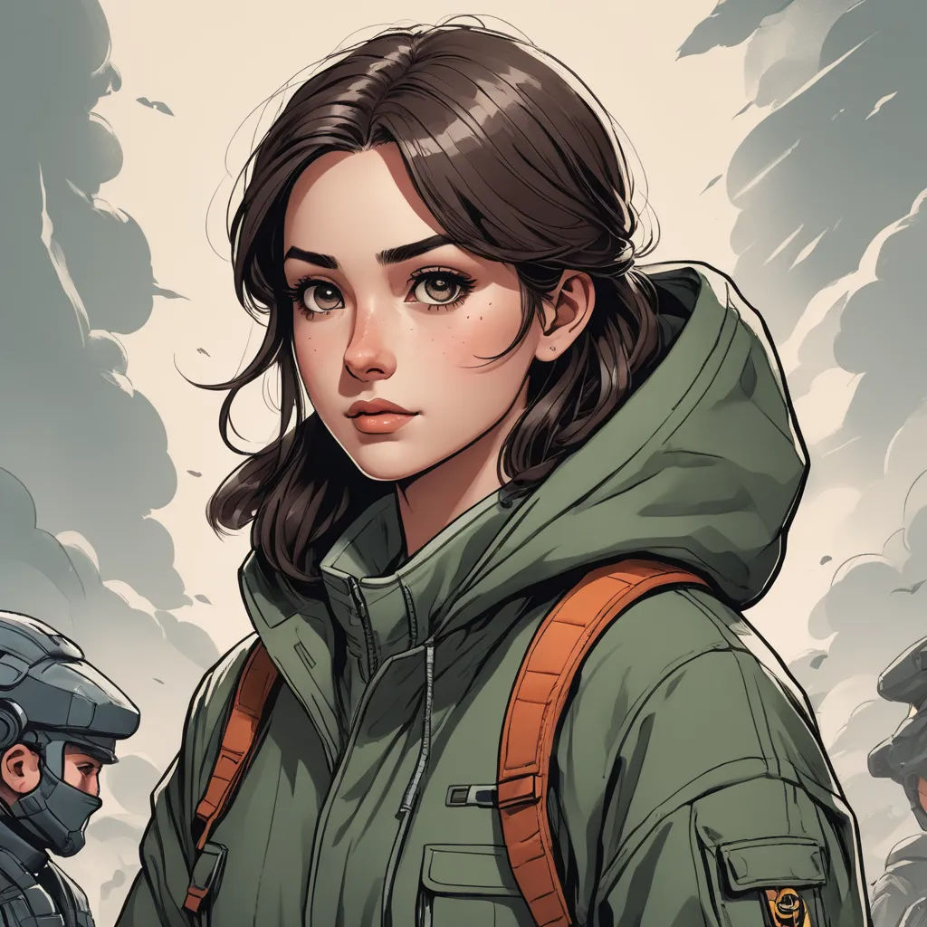 a woman in a green jacket and a man in a helmet and a helmet on a snowy day with a sky background, process art, a character portrait, Artgerm, stanley artgerm lau