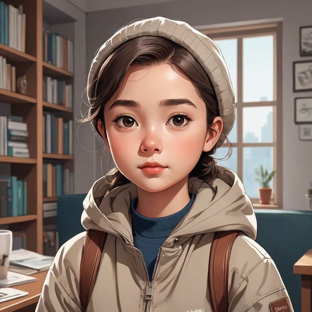 a digital painting of a young girl in a library with bookshelves in the background and a book case in the foreground, photorealism, a character portrait, Artgerm, stanley artgerm lau