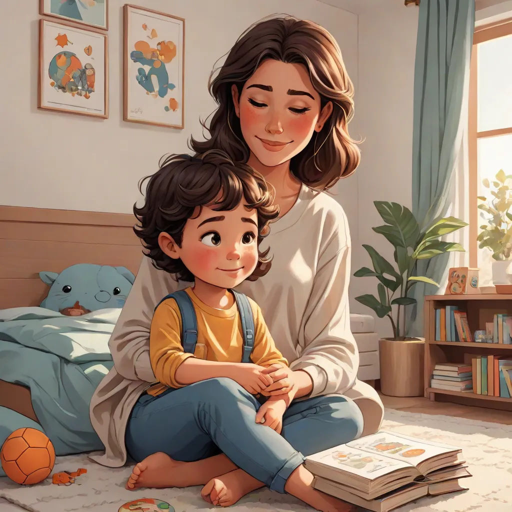 a woman sitting on the floor with a child reading a book in front of her on the floor is a teddy bear, sots art, a storybook illustration, Alejandro Burdisio, storybook illustration