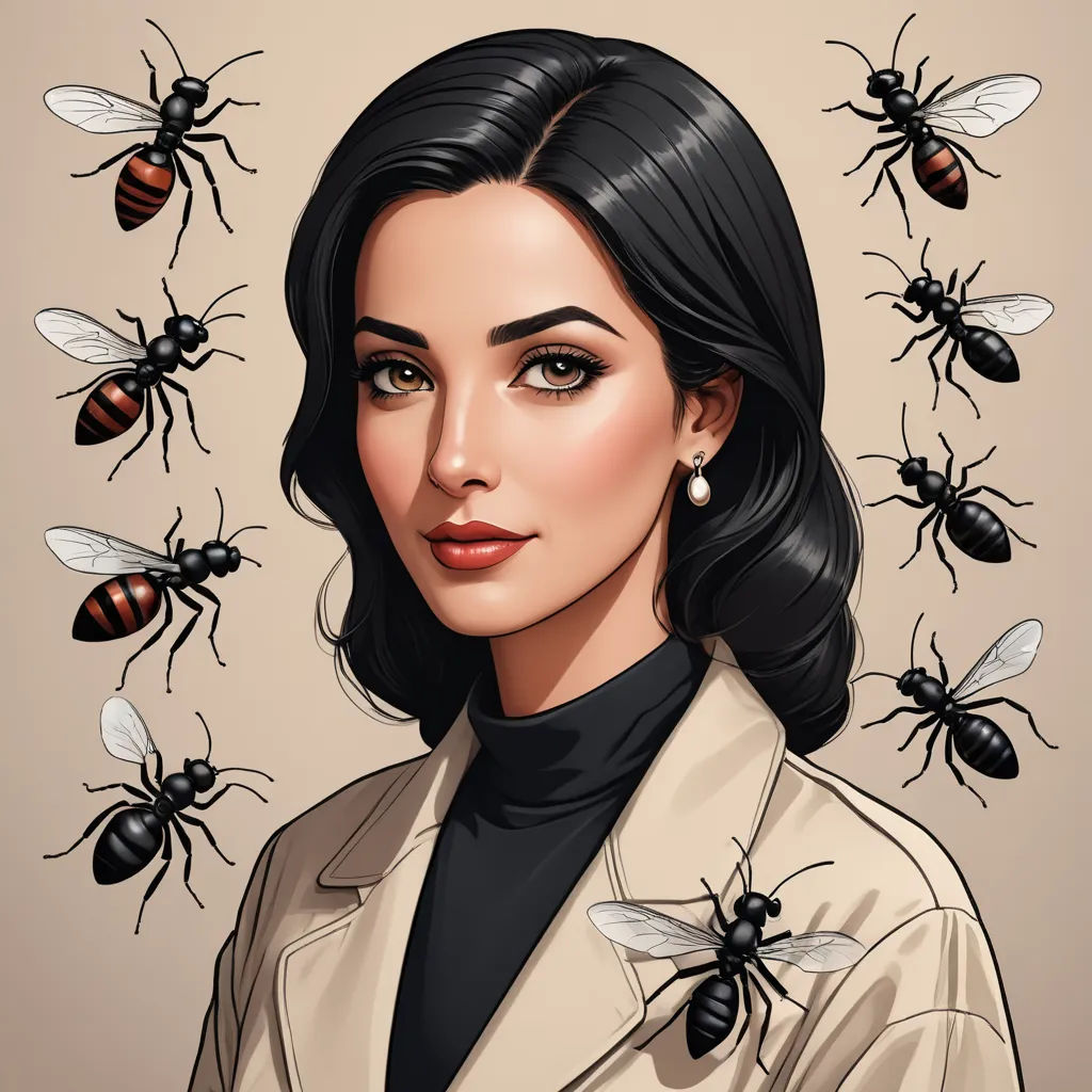 a woman with a bunch of bees around her head and a bunch of bees on her head, all around her head, serial art, a character portrait, Edwin Georgi, high detail illustration
