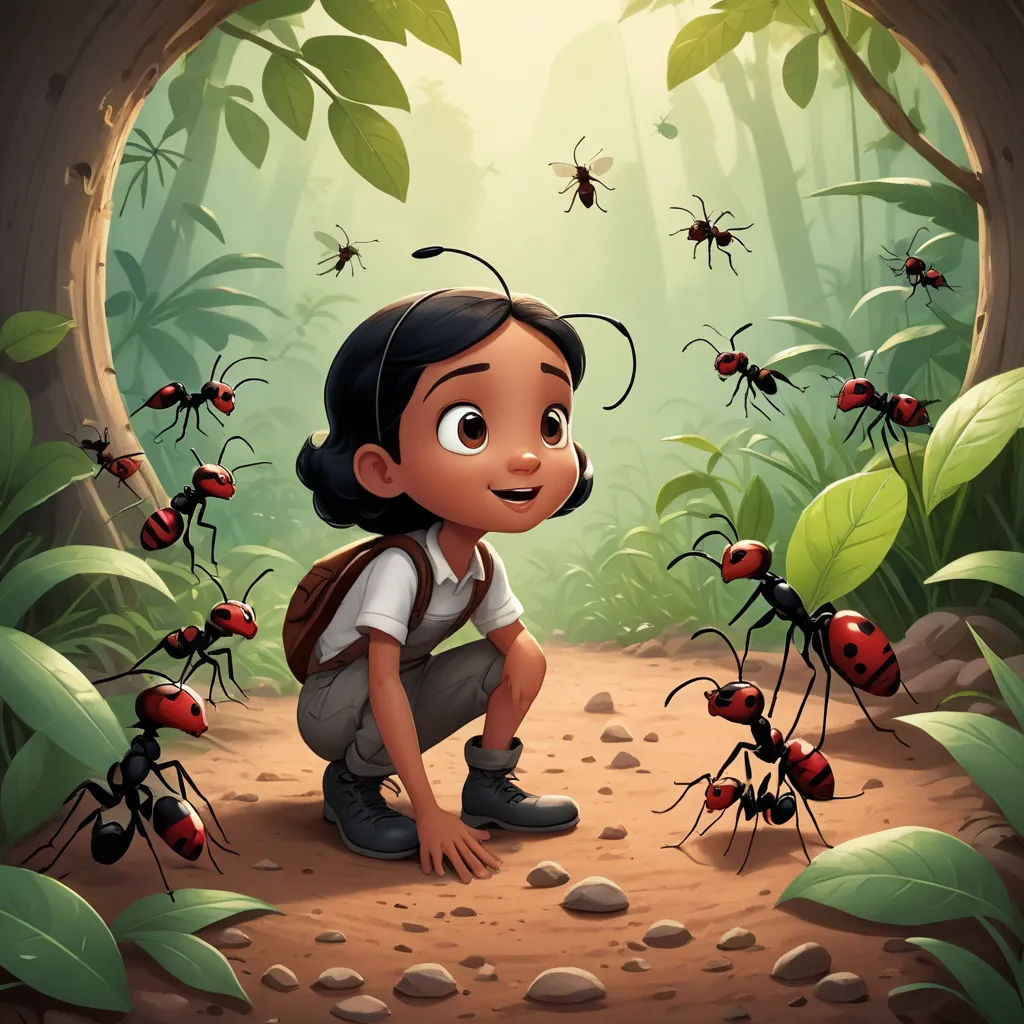 a girl kneeling down in the middle of a forest with many bugs around her and a ladybug crawling on the ground, neo-primitivism, a storybook illustration, Diego Gisbert Llorens, 2 d game art