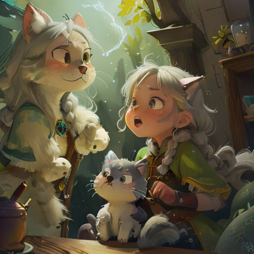 a woman and a cat are in a room with a cat on the table and a cat on the floor