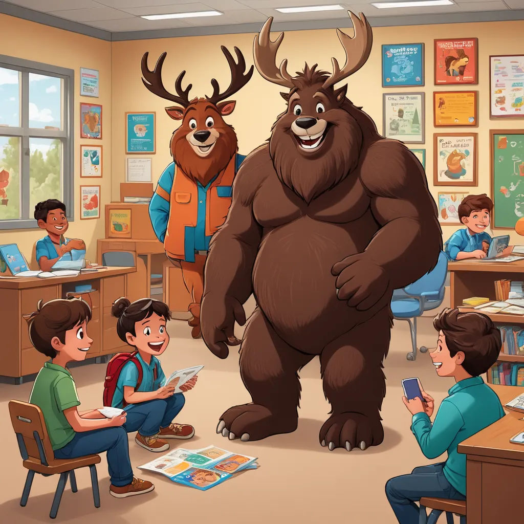 a group of children sitting around a large bear in a classroom with a teacher and two other children standing around, furry art, a storybook illustration, Chris LaBrooy, trending on furaffinity