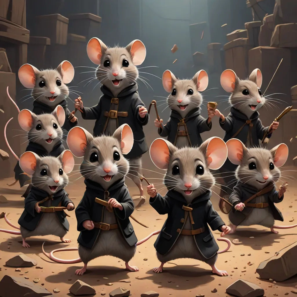 a group of mice dressed in black and holding a staff and a cane in front of them, all standing in a circle, furaffinity, fantasy art, concept art, Chris Rallis