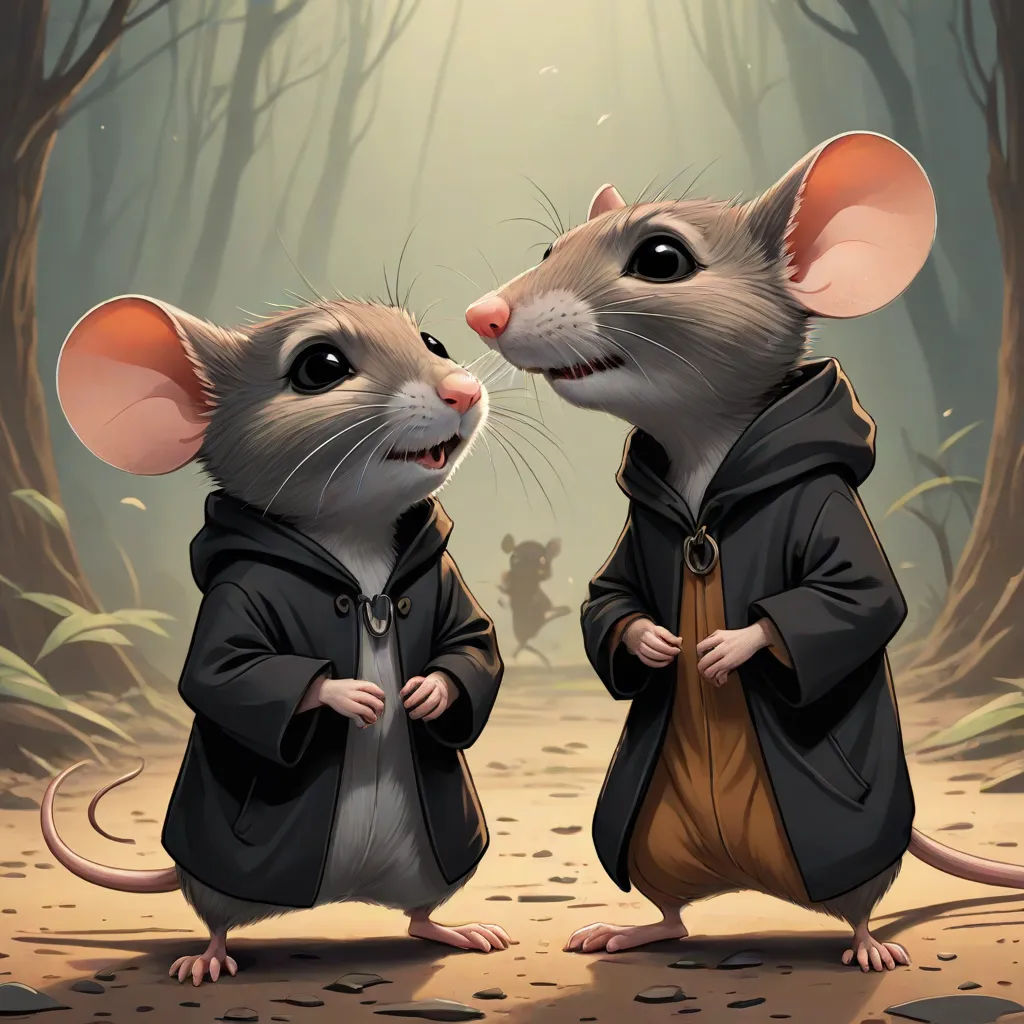 two mice in a forest with a mouse in the middle of the picture, one is looking at the other, magic the gathering artwork, sots art, concept art, Brothers Hildebrandt