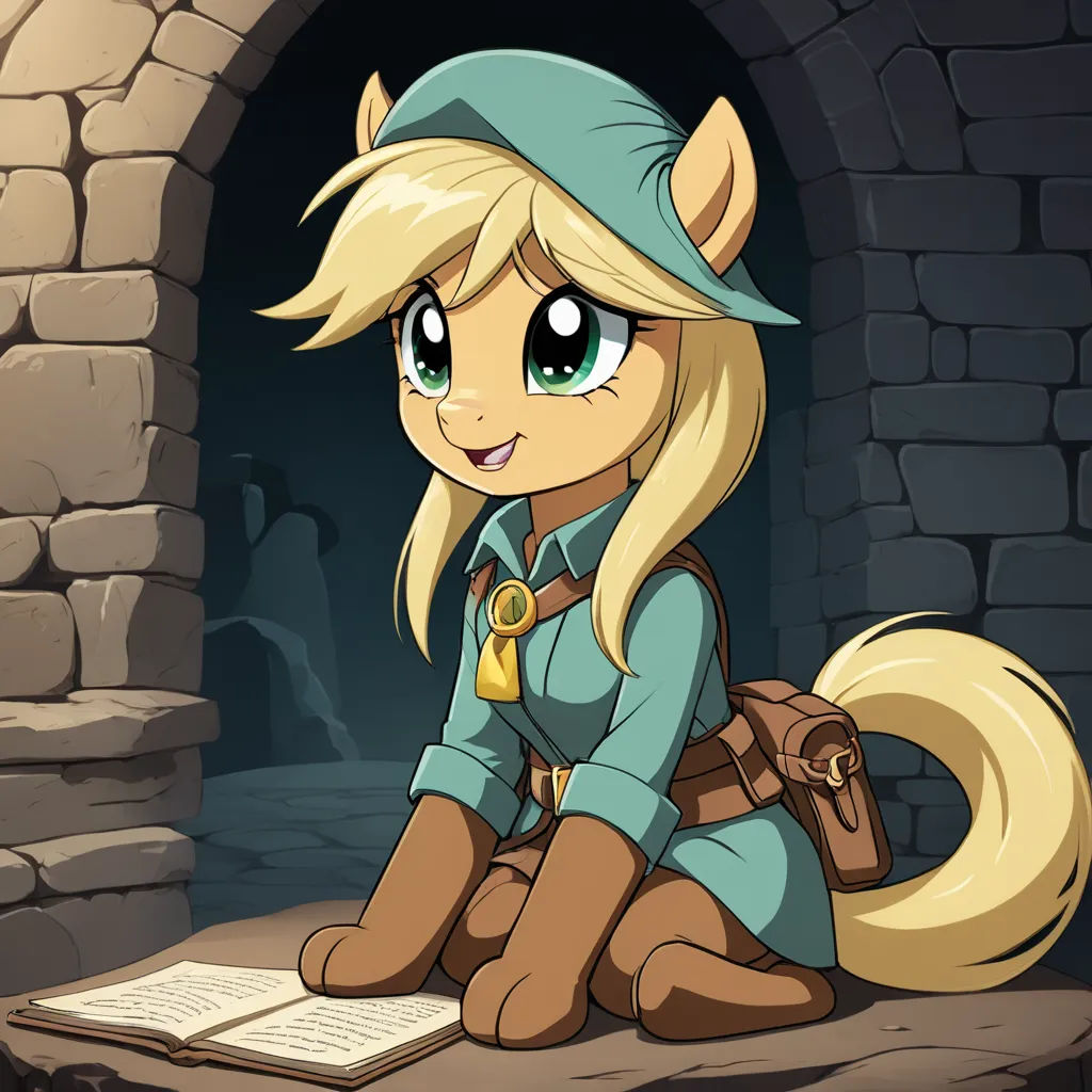 a cartoon of a blonde haired girl sitting on a book in a cave with a book in her hand, dau-al-set, concept art, artist, cosplay