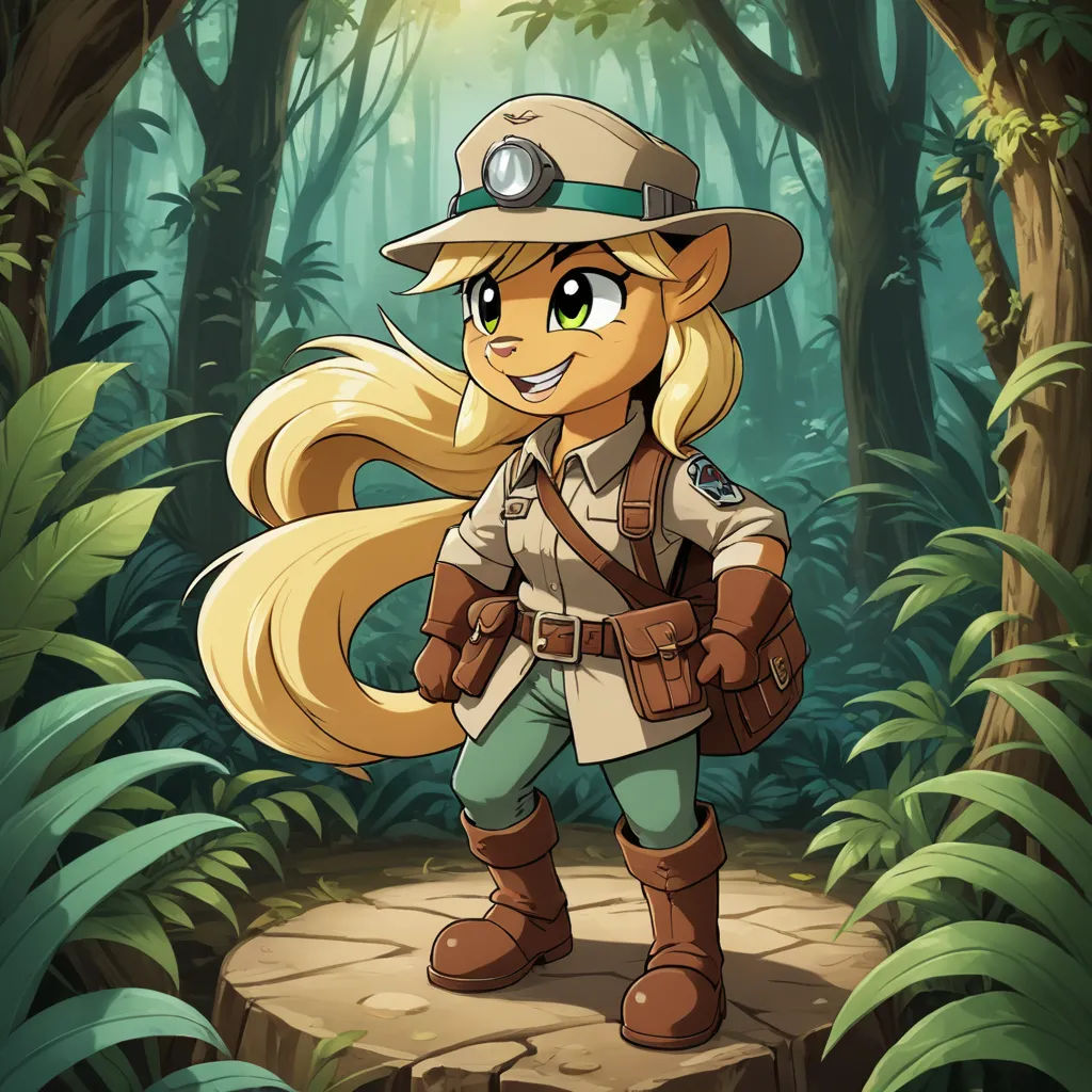 a cartoon girl in a forest with a hat and a backpack on her back, standing in front of a forest, furry art, concept art, Cliff Childs, official art