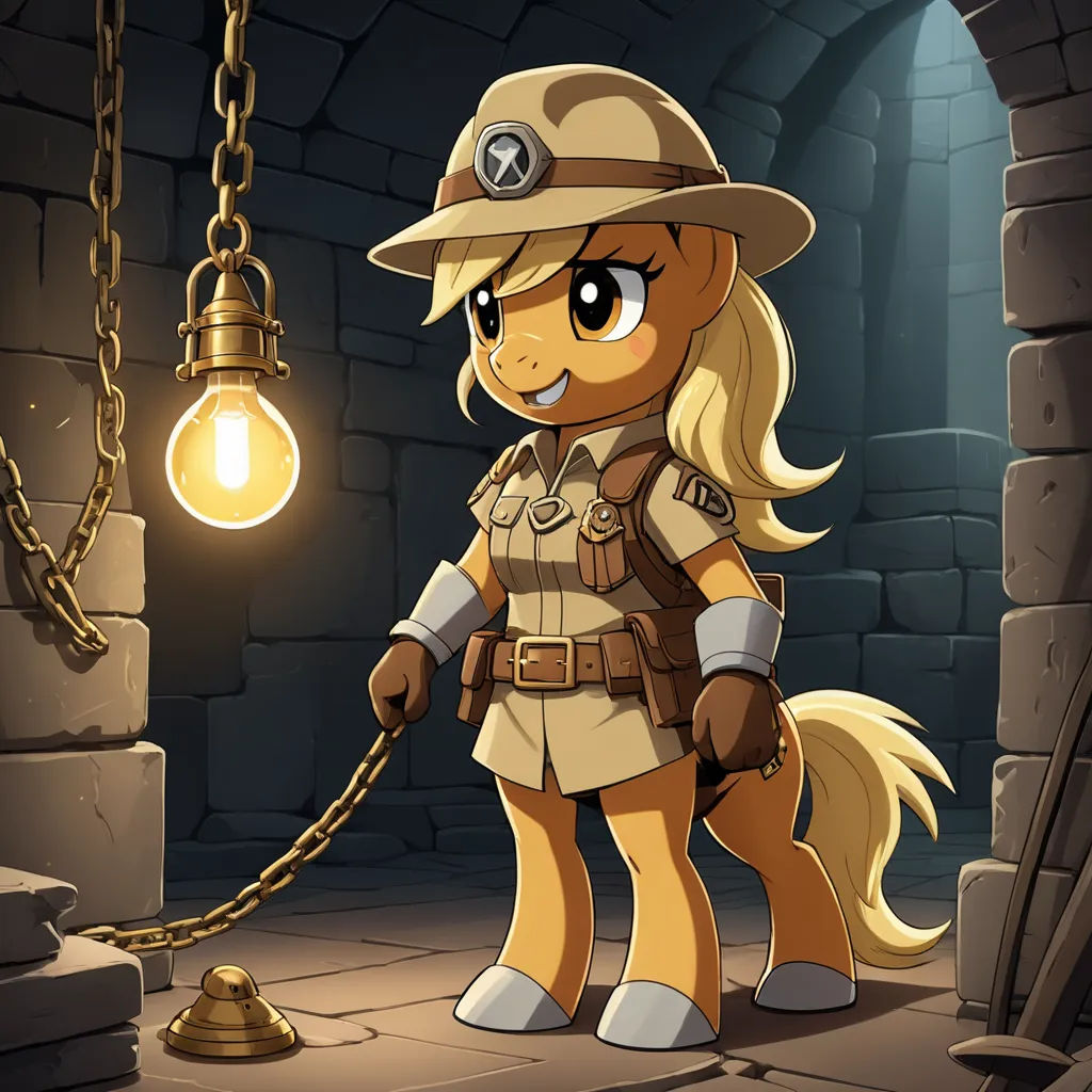 a pony is standing in a tunnel with a light bulb on it's head and a light bulb hanging from the ceiling, dau-al-set, concept art, David Teniers III, steampunk