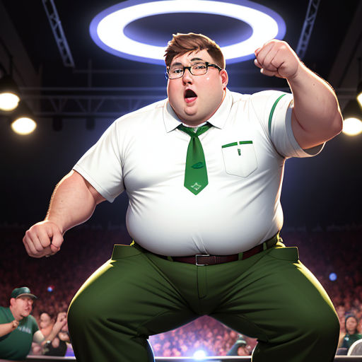 a man in a green tie and glasses is standing in front of a crowd of people in a darkened room