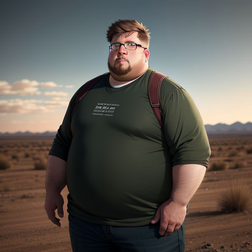 a man with a backpack on his shoulder standing in the desert with a sky background and clouds in the background