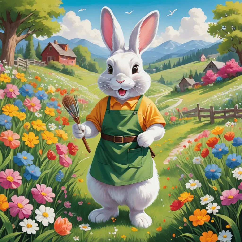 a painting of a rabbit in a garden holding a spatula and a spatula in his hand,, furry art, an airbrush painting, Bob Byerley, official art