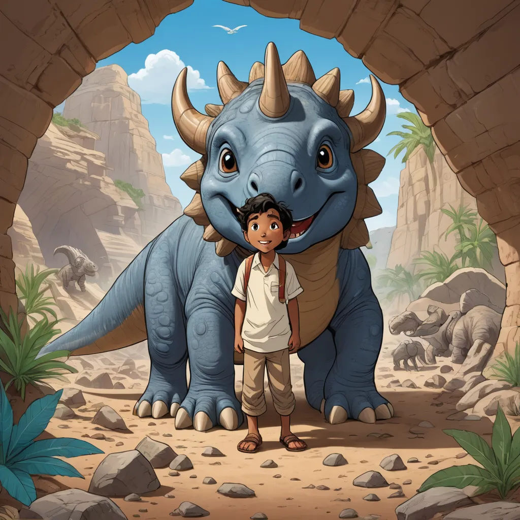 a boy and a dinosaur in a cave with a cave entrance in the background illustration by alex krapf, fantasy art, a storybook illustration, Adam Rex, rossdraws global illumination