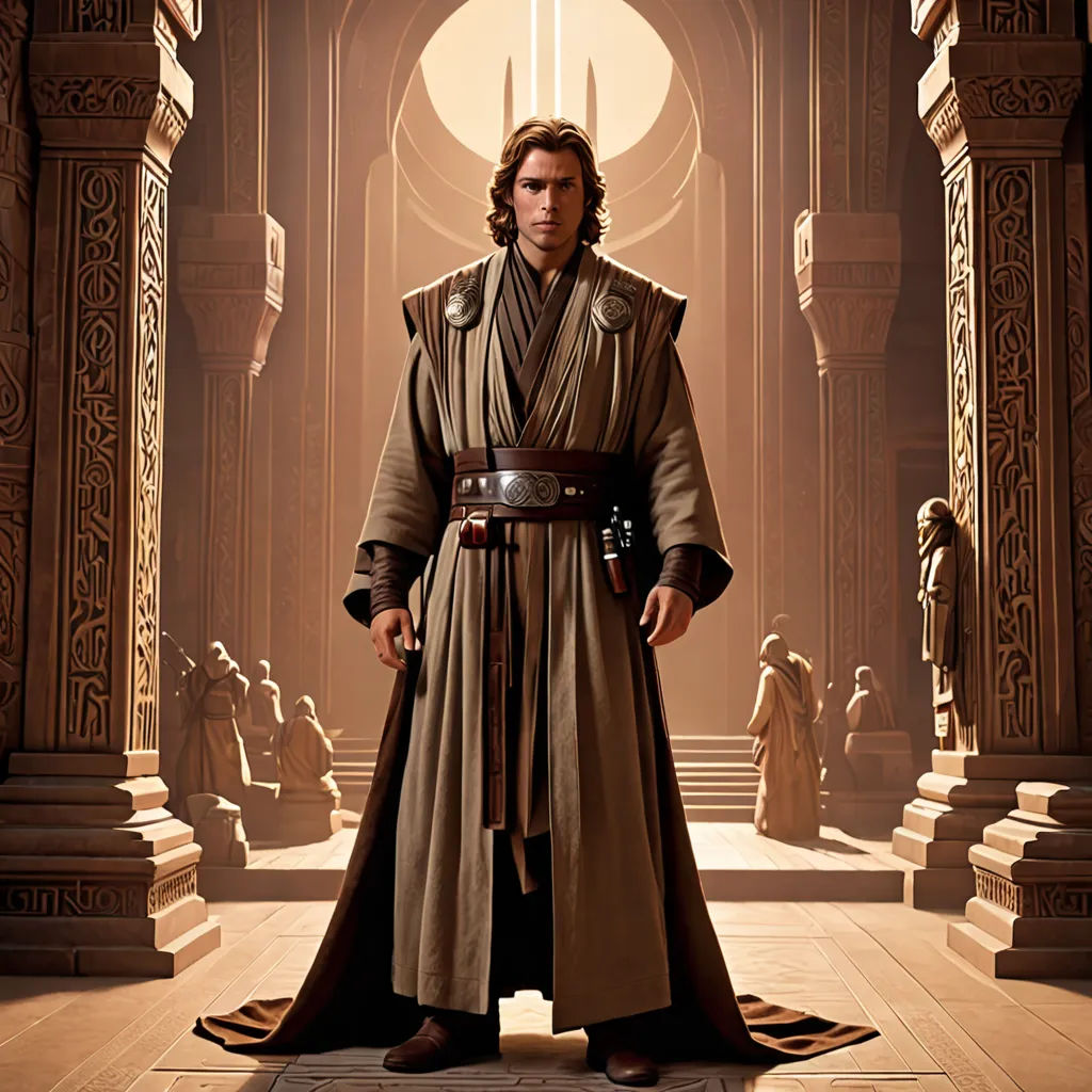 a man in a long coat standing in a room with pillars and statues in the background, with a light shining through the doorway, renaissance, poster art, Edward George Handel Lucas, magnificent