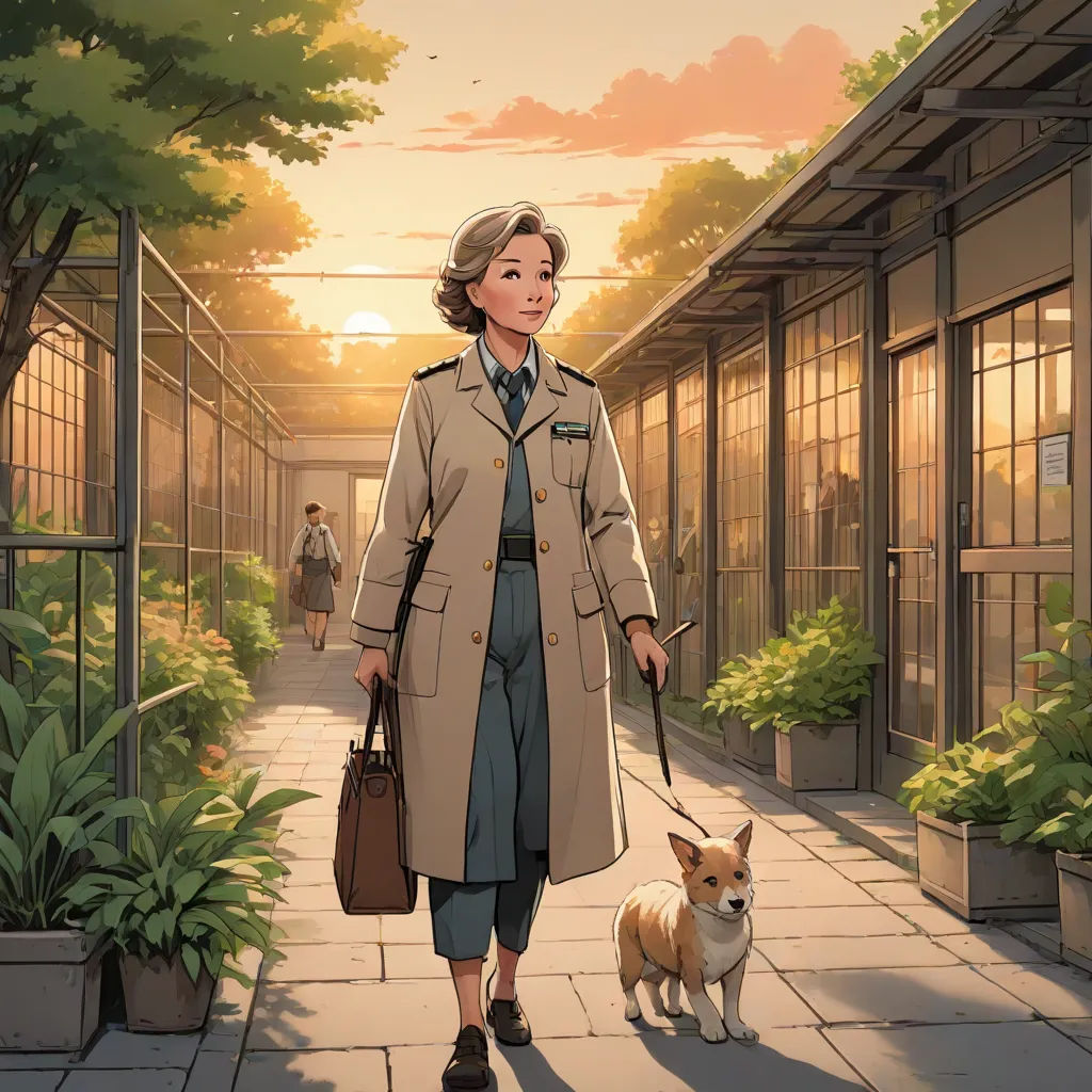 a woman walking a dog down a sidewalk next to a building with a glass door and a woman in a trench coat, american scene painting, a comic book panel, Choi Buk, official art